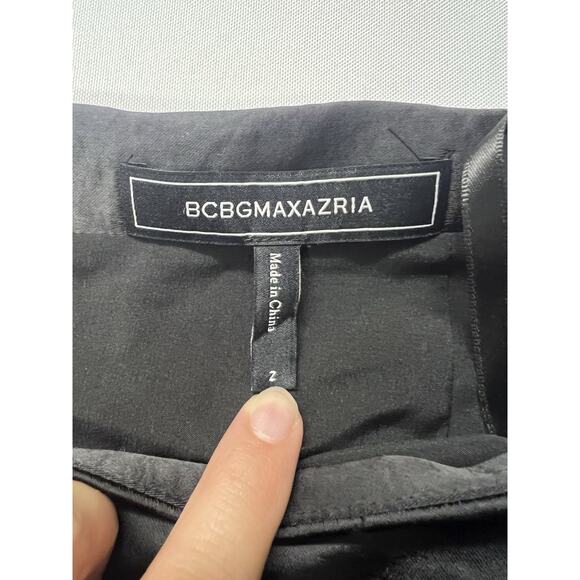 BCBGMAXAZRIA Asymmetrical Ruffle Black Satin Pencil Skirt Y2K Career Size 2 - Picture 4 of 6